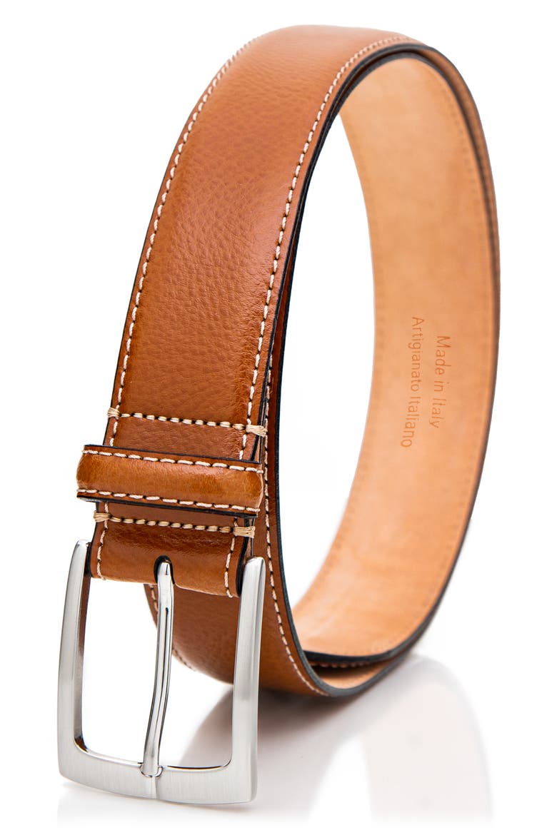 Pebble Leather Belt, Main, color, COGNAC