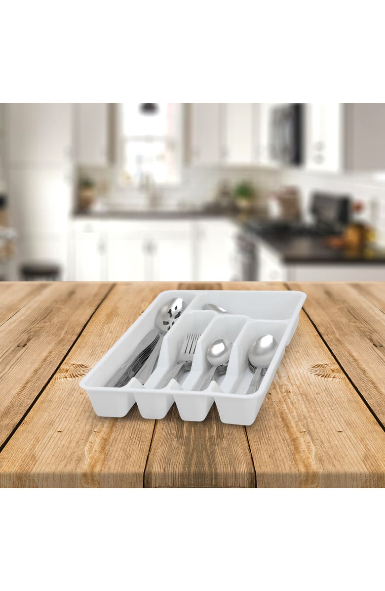 Gibson Home Basic Living Aston 45 Piece Flatware Set with Plastic Tray, Alternate, color, Silver