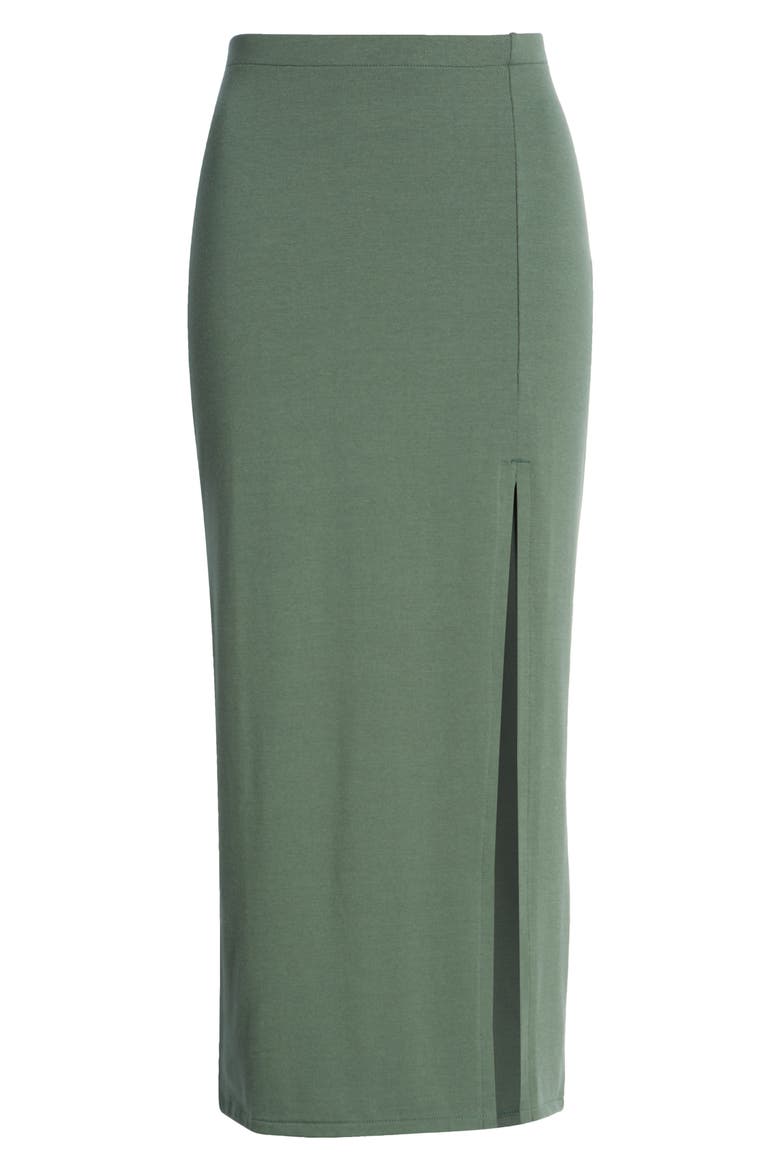 Slit Hem Midi Skirt, Alternate, color, GREEN CILANTRO