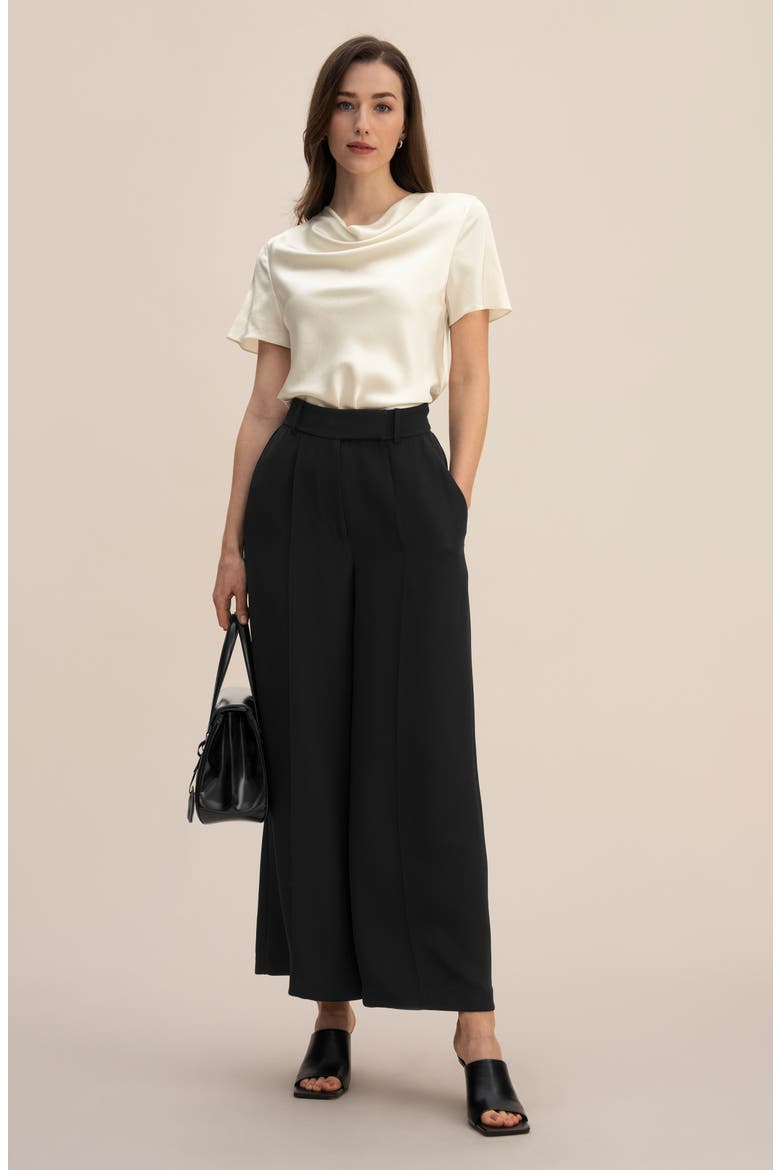 Cowl Neck Short Sleeves Silk Shirt, Alternate, color, Lily white