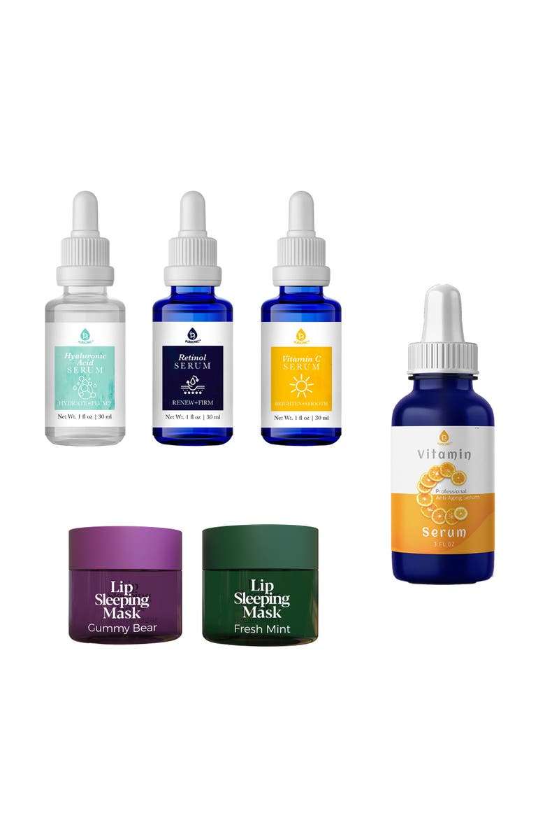 PURSONIC Complete Radiance Bundle Vitamin C Serum (3 oz), Anti-Aging Serum Set & Lip Sleeping Masks, Main, color, 