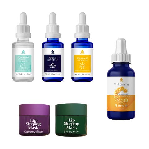 Complete Radiance Bundle Vitamin C Serum (3 oz), Anti-Aging Serum Set & Lip Sleeping Masks