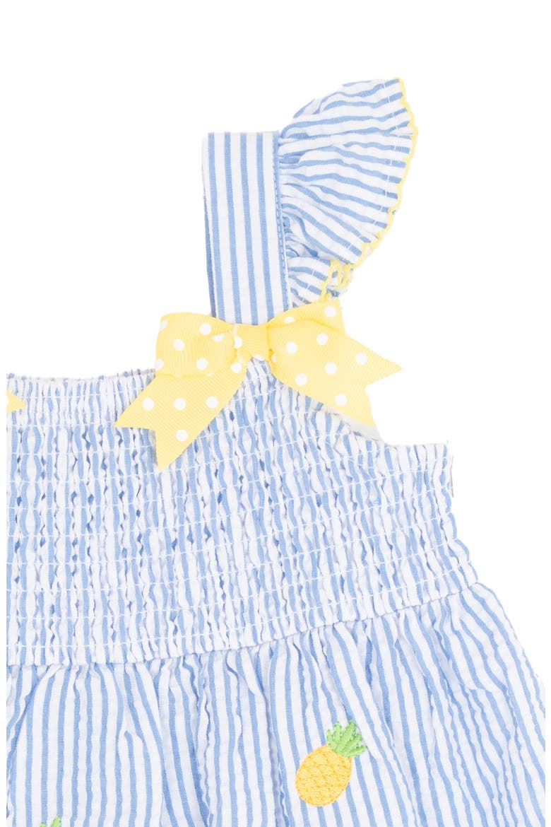 Pineapple Smocked Seersucker Dress & Bloomers Set, Alternate, color, BLUE