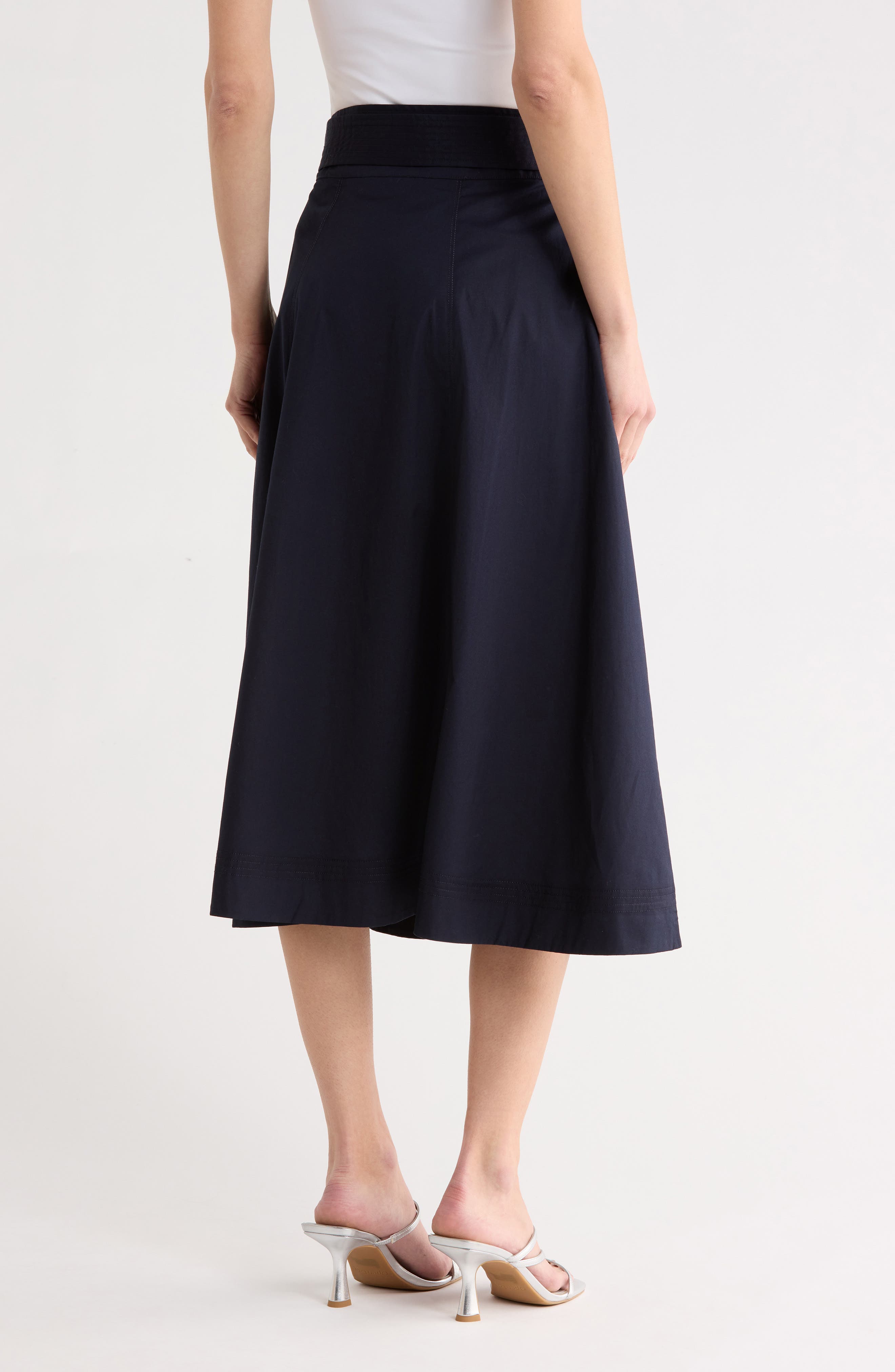 Facia Belted Poplin A-Line Skirt - image 2