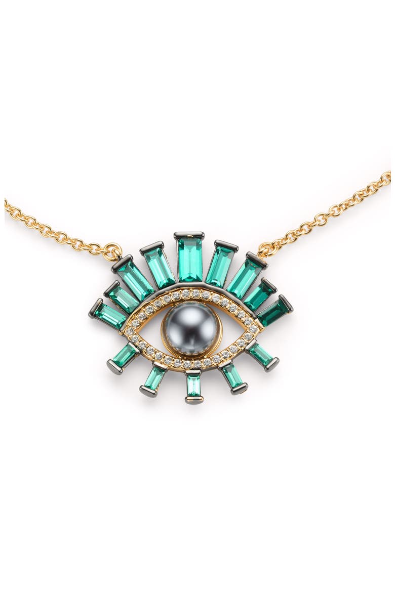 Faux Pearl Evil Eye Pendant Necklace, Main, color, GREEN