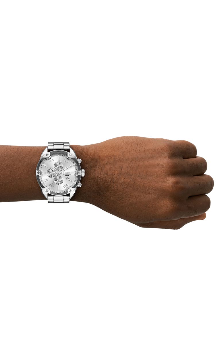 DIESEL<sup>®</sup> Spiked Chronograph Bracelet Watch, 49mm, Alternate, color, Silver