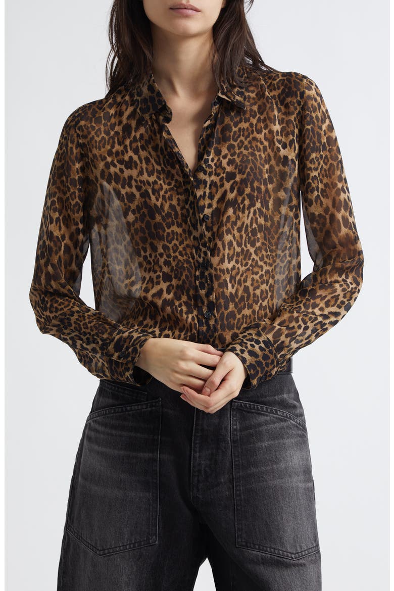 Gaia Slim Fit Silk Shirt, Main, color, VINTAGE LEOPARD PRINT