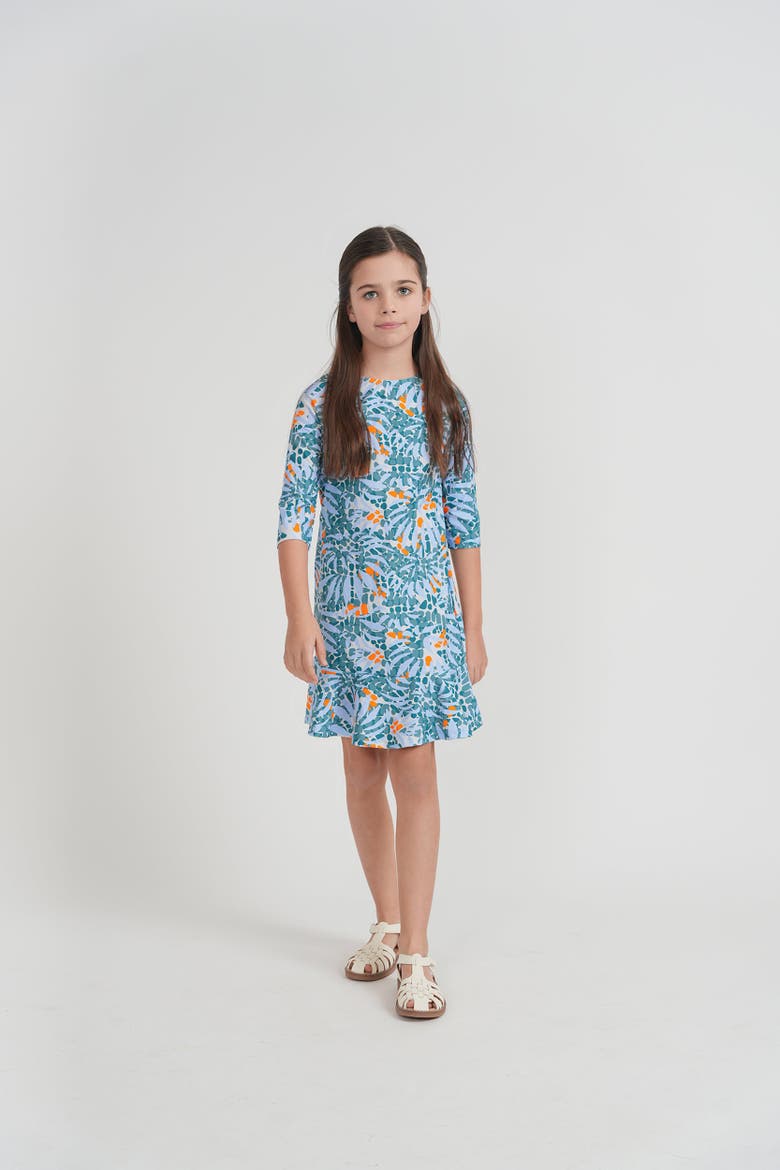 Girls' Blue Printed Swim Dress - 80% Nylon 20% Spandex, Alternate, color, Blue