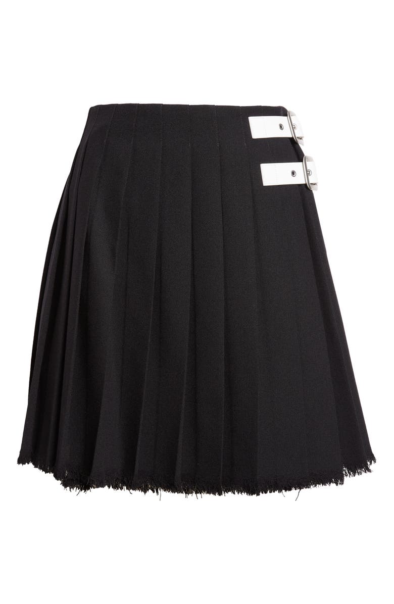 Jil Sander Belted Waist Raw Hem Pleated Wool Canvas Skirt, Alternate, color, Black