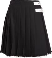 Jil Sander Belted Waist Raw Hem Pleated Wool Canvas Skirt