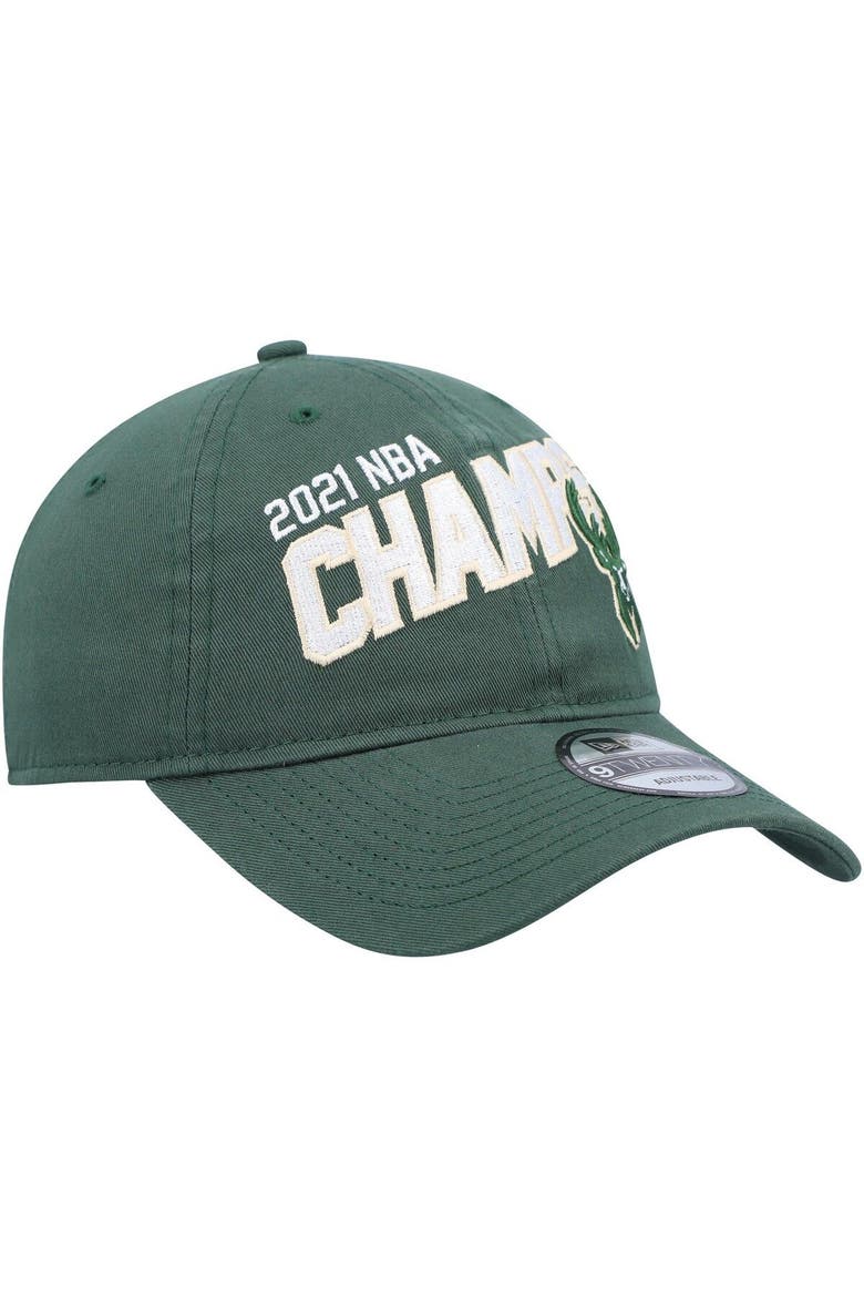 Men's New Era Hunter Green Milwaukee Bucks 2021 NBA Finals Champions Block On The Court 9TWENTY Adjustable Hat, Alternate, color, Hunter Green