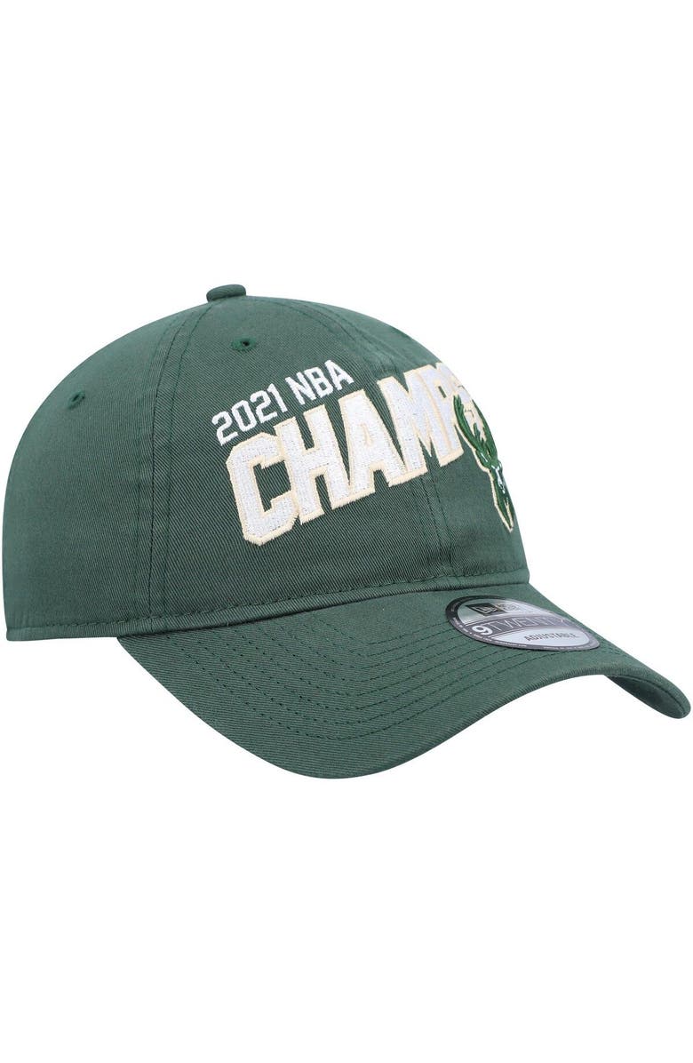 New Era Men's New Era Hunter Green Milwaukee Bucks 2021 NBA Finals Champions Block On The Court 9TWENTY Adjustable Hat, Alternate, color, 
