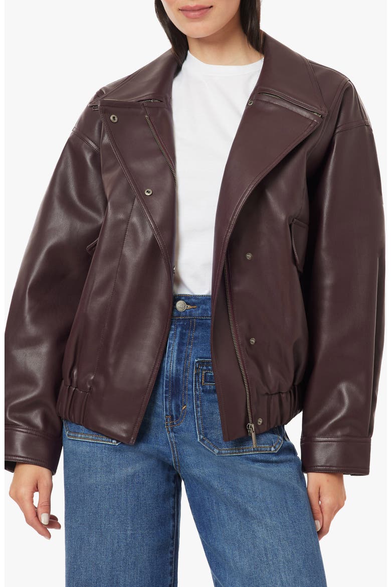 Faux Leather Funnel Neck Jacket, Main, color, WINETASTING