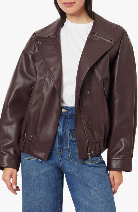 Faux Leather Funnel Neck Jacket