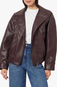Habitual Faux Leather Funnel Neck Jacket