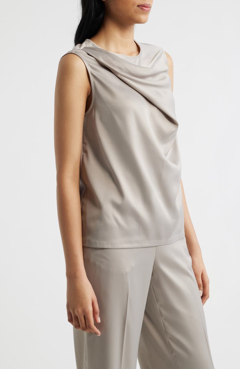 Anne Klein Asymmetric Sleeveless Cowl Neck Top, Alternate, color, Porcini