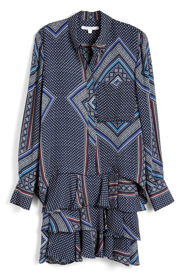 Layered 2-in-1 Ruffle Silk Shirtdress, Alternate, color, MIDNIGHT MULTI