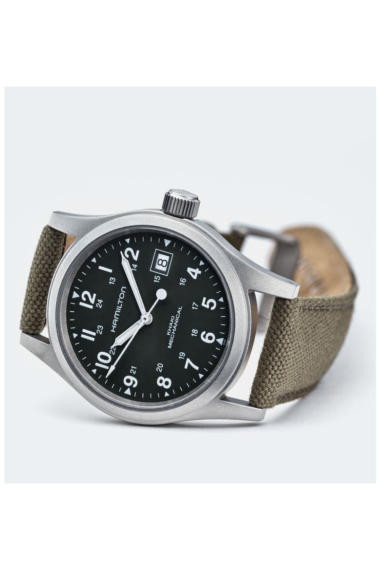 Khaki Field Canvas Strap Watch, 38mm, Alternate, color, GREEN/ SILVER