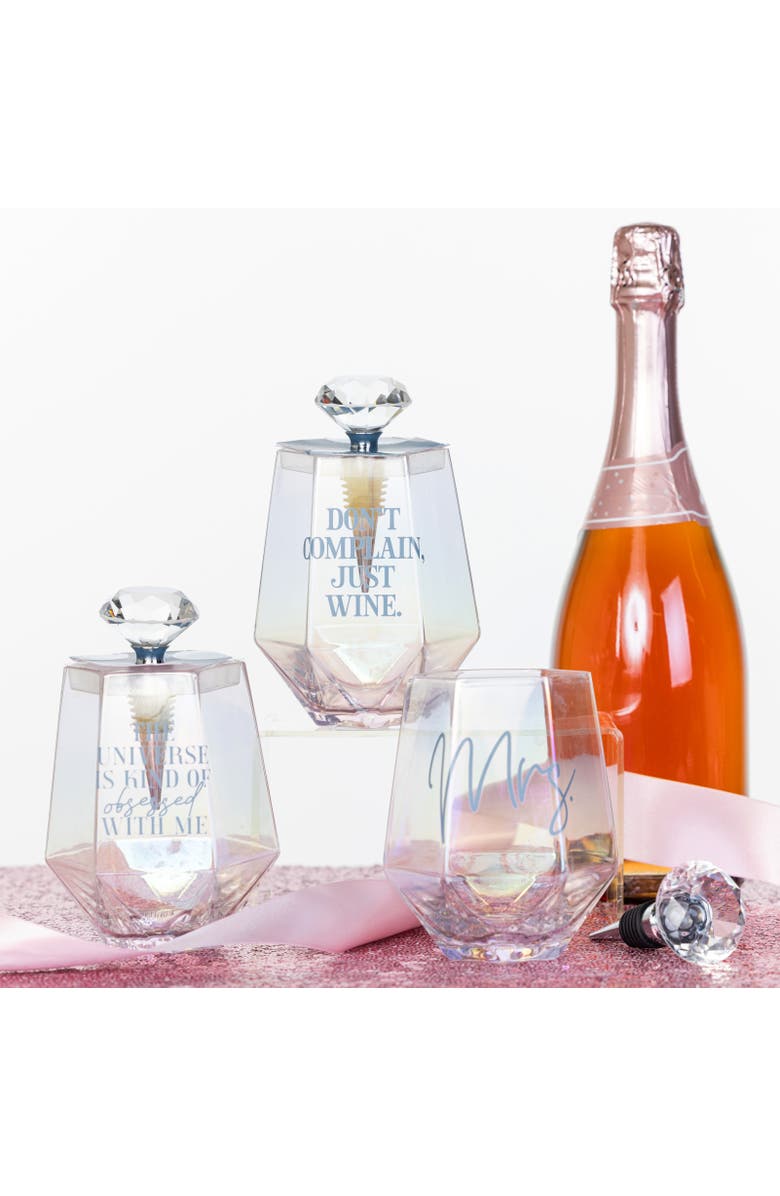 Totalee Gift Mrs. Wine Glass w/ Stopper Set of 2 Glass Clear 18 oz, Alternate, color, Clear