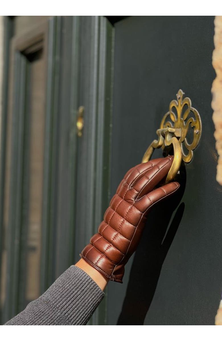 Agnelle James Quilted Lambskin Glove Fully Lined in Alpaca, Alternate, color, Whisky Patine