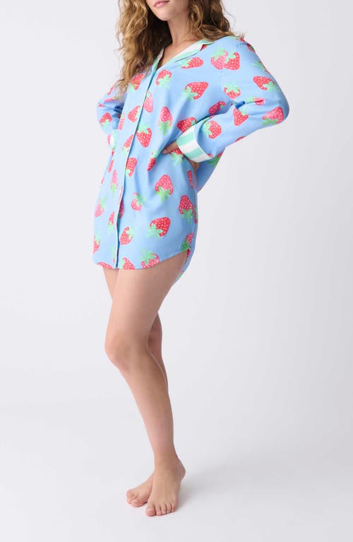 Pj Salvage Farmer Long Sleeve Sleep Shirt In Bright Blue
