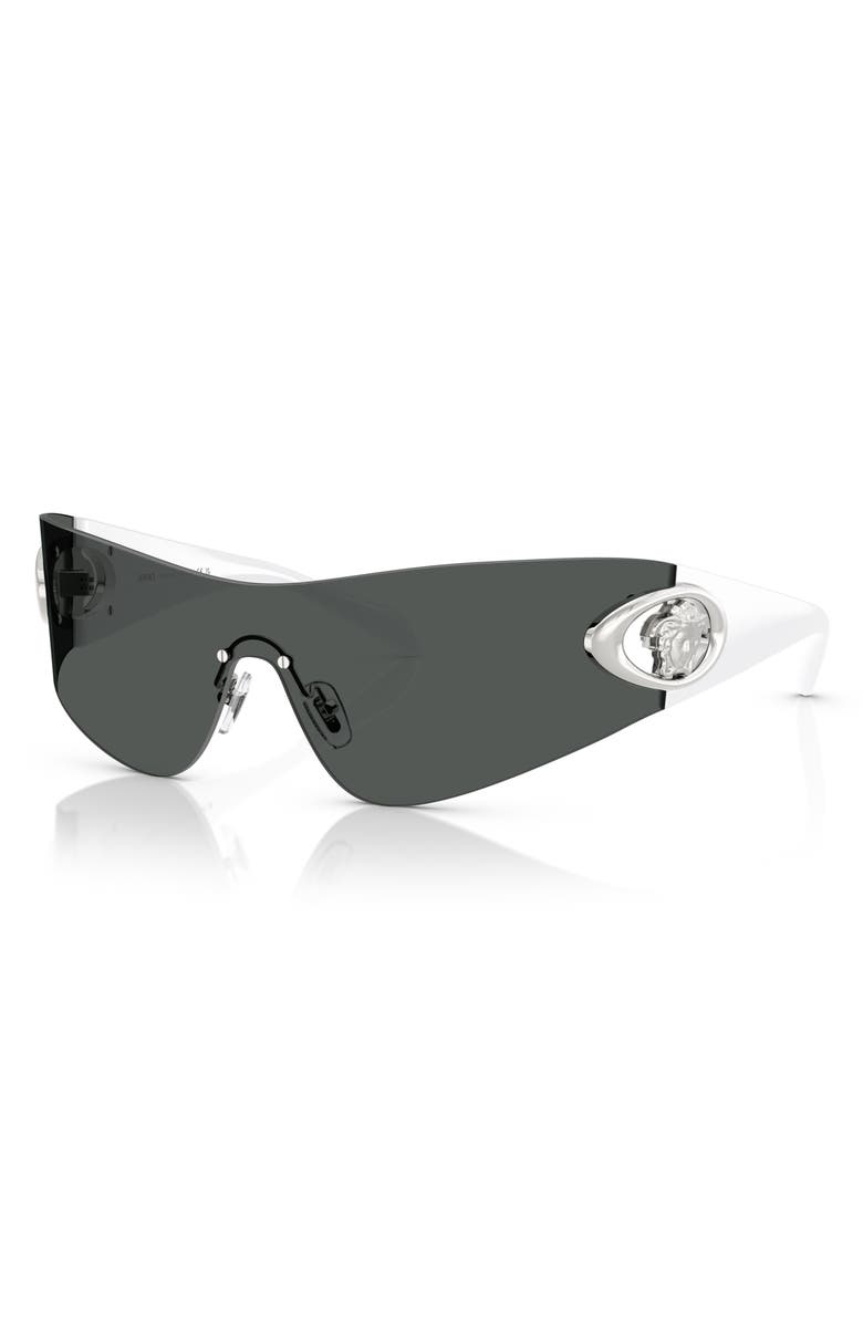 Versace Eclipse 142mm Rimless Wrap Shield Sunglasses, Alternate, color, 10008742 Dark Grey