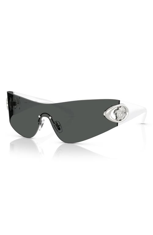 Versace Eclipse 142mm Rimless Wrap Shield Sunglasses In 10008742 Dark Grey