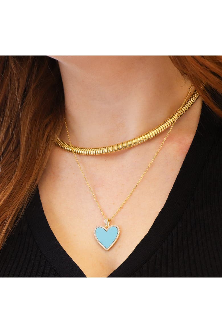 Large Turquoise CZ Halo Heart Necklace, Alternate, color, Turquoise