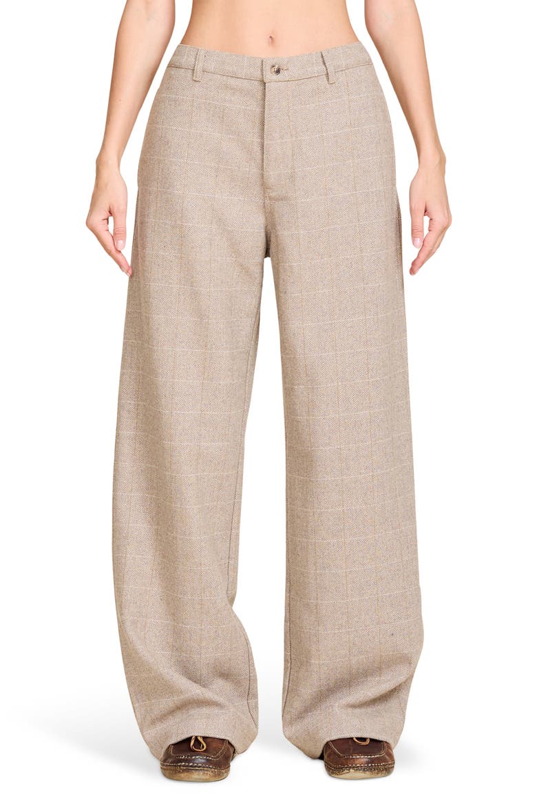 Flat Front Wide Leg Pants, Main, color, TAN HERRINGBONE