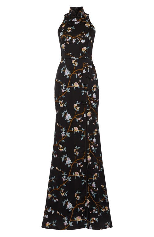 Sau Lee Ariana Embroidered Gown In Black