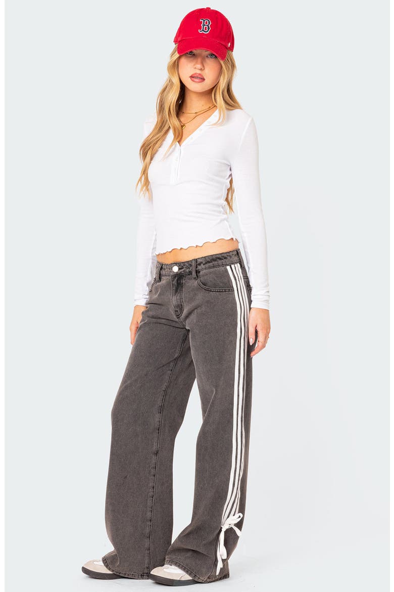Ribbon Stripe Washed Low Rise Wide Leg Jeans, Alternate, color, DARK-GRAY