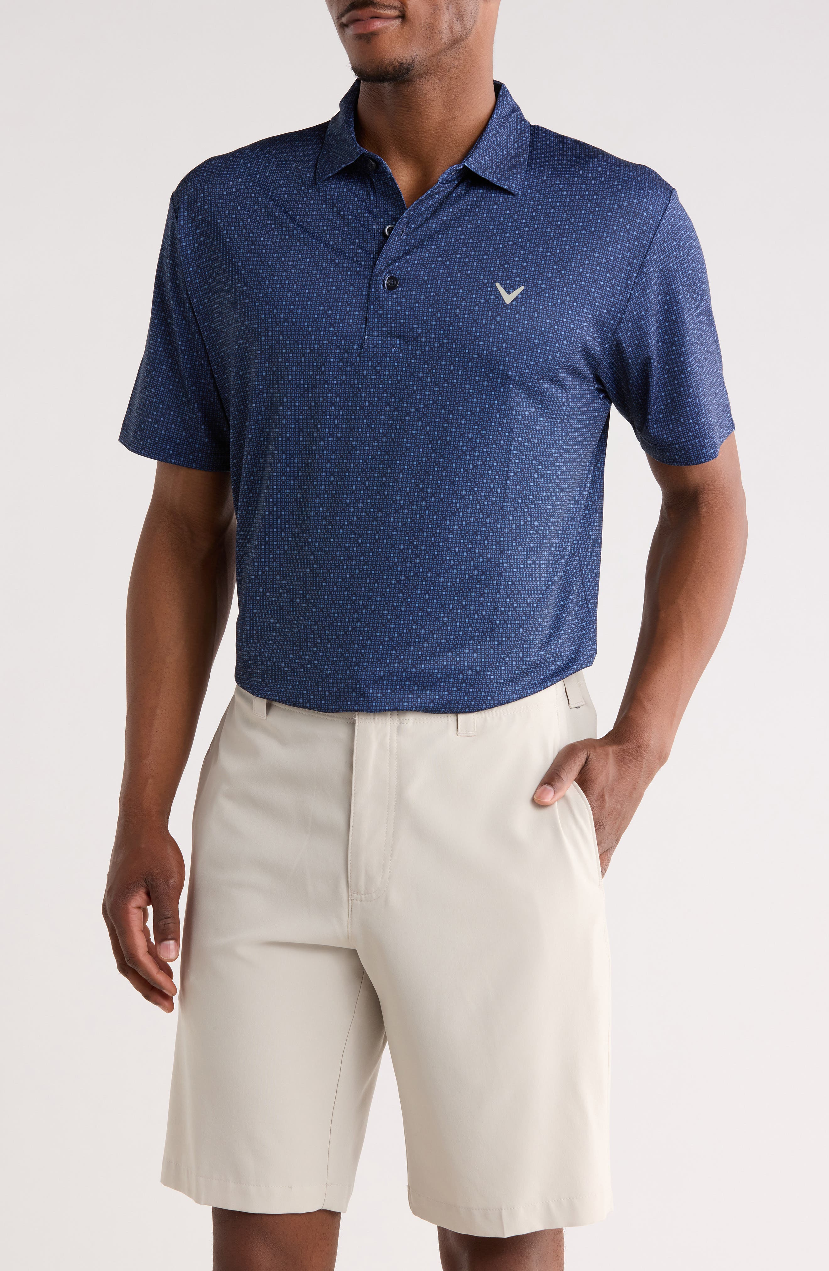 Mini Geometric Print Knit Golf Polo