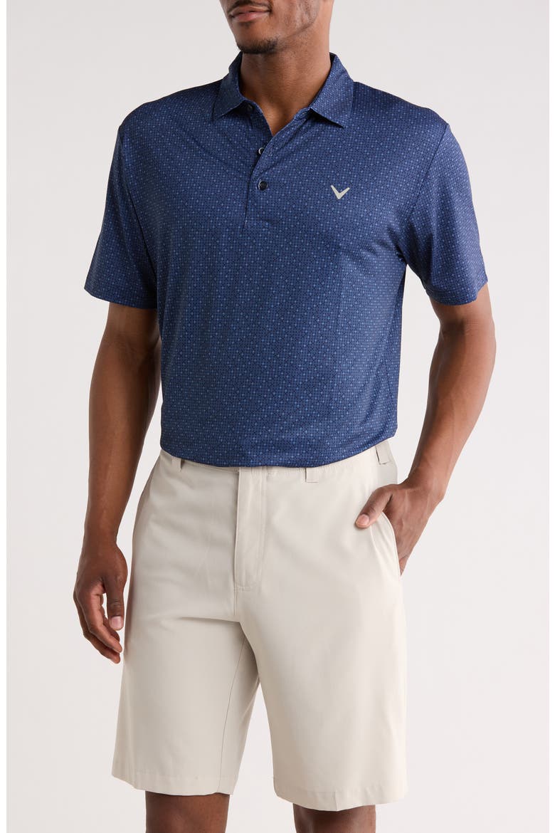 Mini Geometric Print Knit Golf Polo, Main, color, PEACOAT