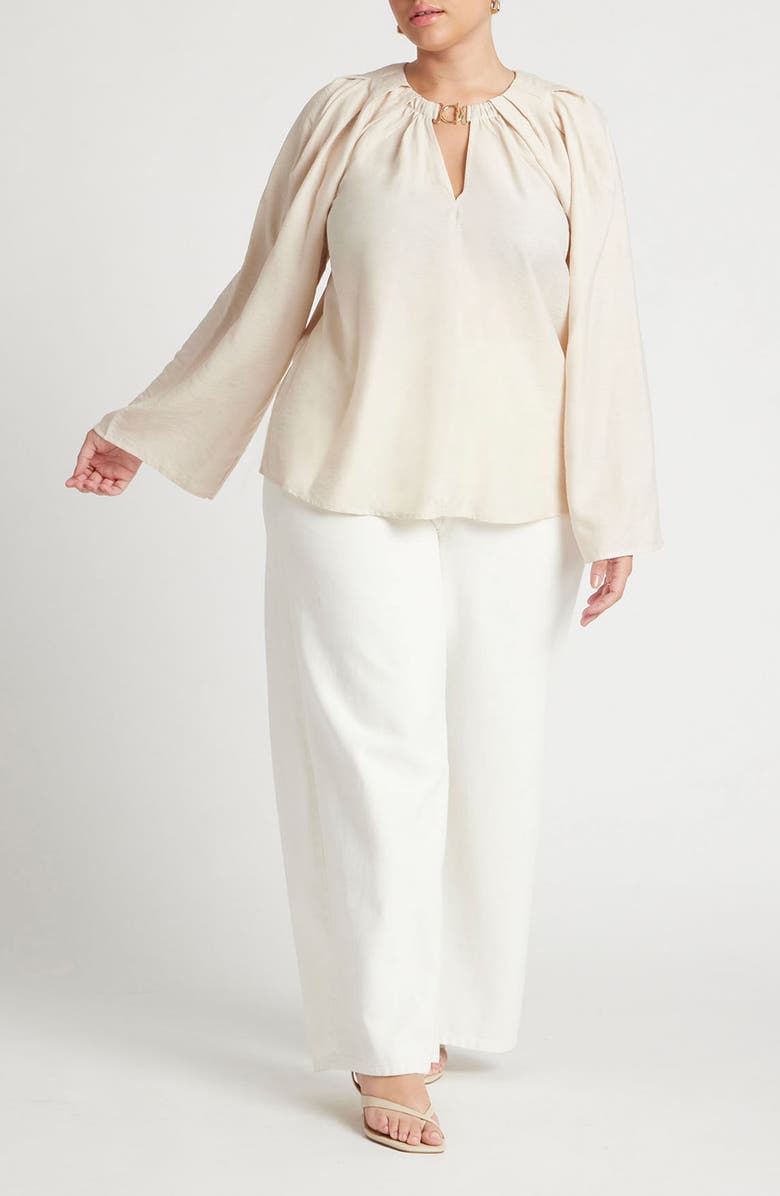 ELOQUII Toggle Detail Voluminous Sleeve Top, Alternate, color, 