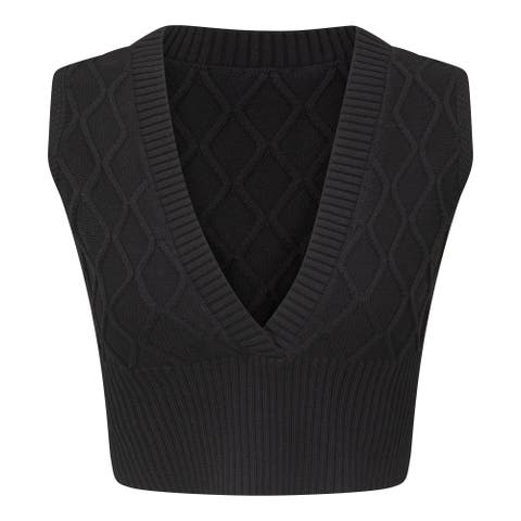 Textured Knit Deep V-Neck Ribbed Hem Vest