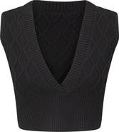 Noni Textured Knit Deep V-Neck Ribbed Hem Vest