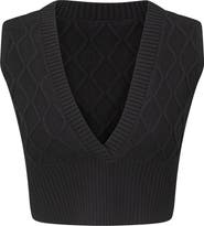 Noni Textured Knit Deep V-Neck Ribbed Hem Vest