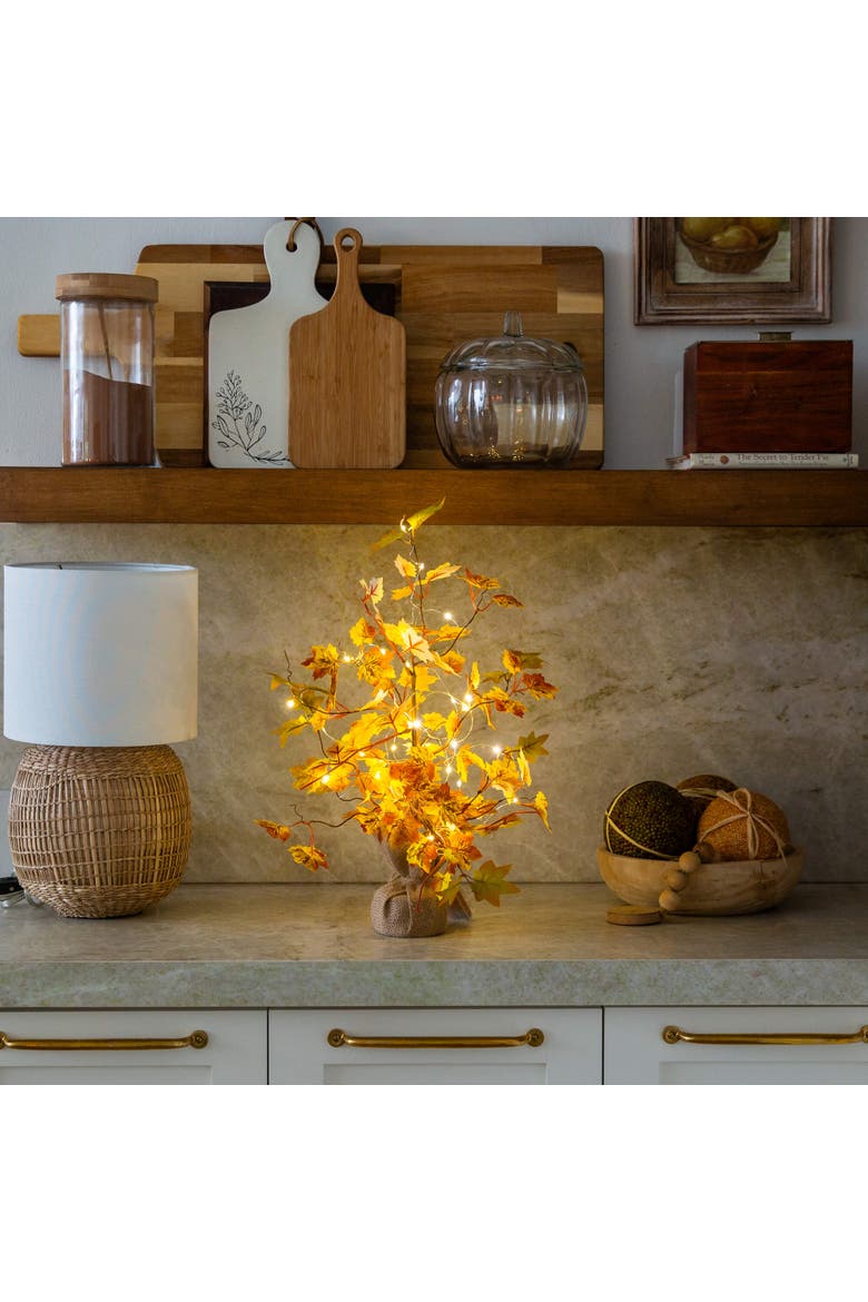 18-in Pre-Lit Autumn Maple Artificial Fall Tree with 30 LED String Lights in Burlap Wrapped Base, Alternate, color, Yellow