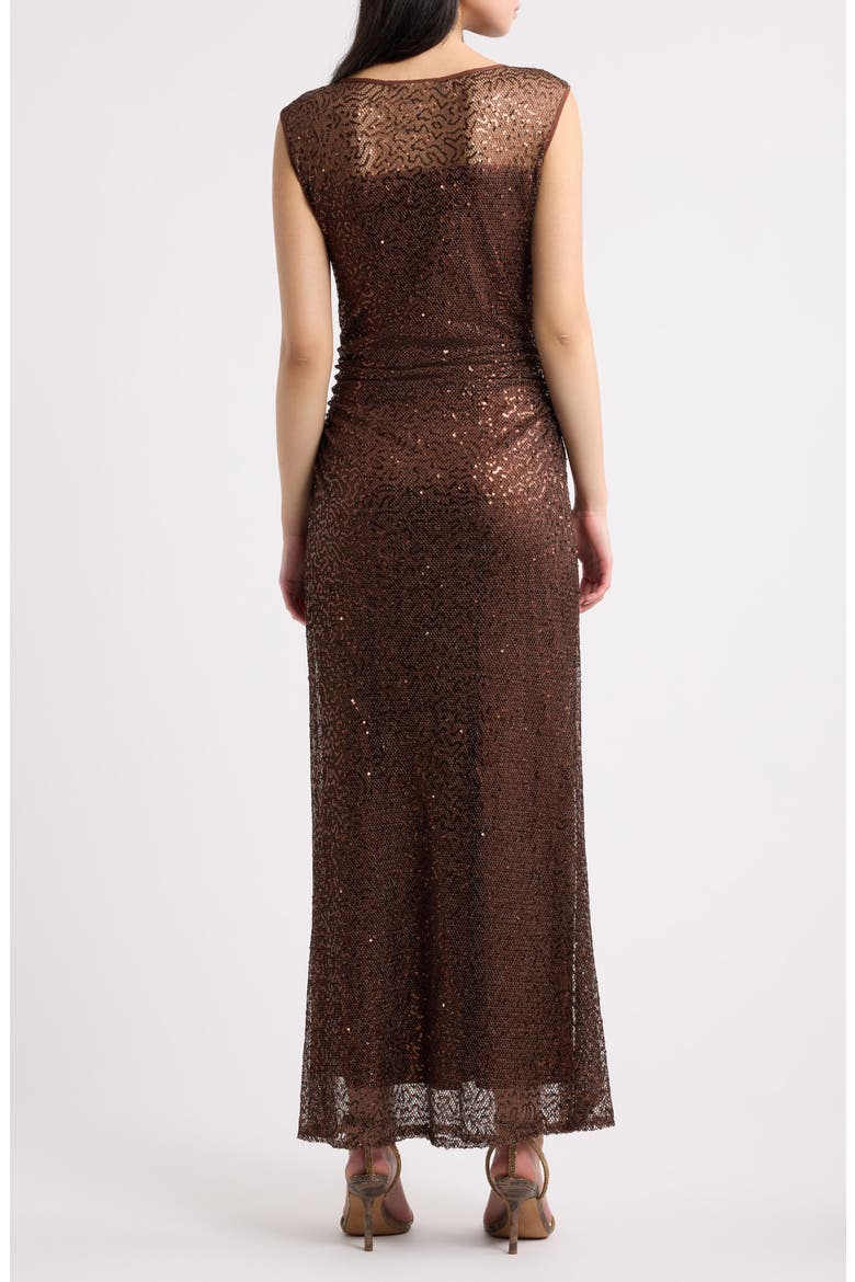 Ruched Sleeveless Sequin Dress, Alternate, color, BRONZE