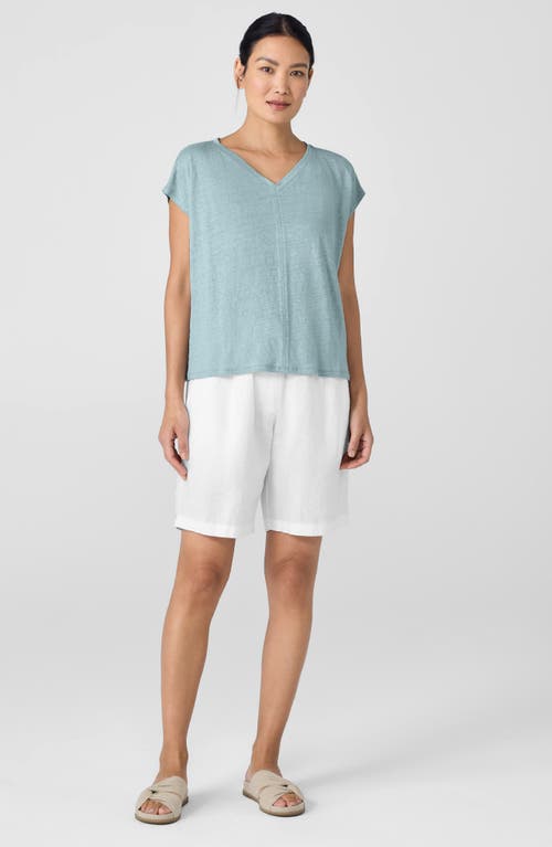 Eileen Fisher V-neck Organic Linen T-shirt In Green