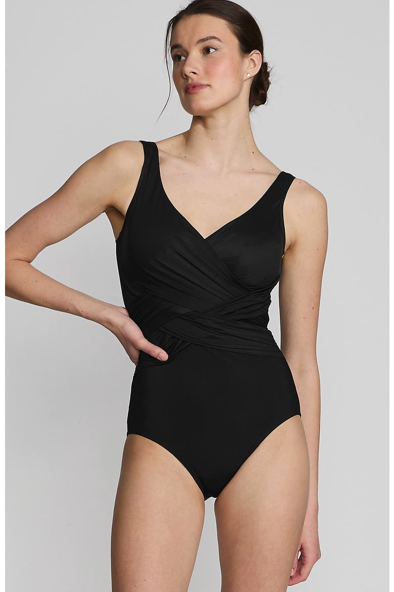 New SlenderSuit Wrap One Piece Swimsuit, Main, color, Black