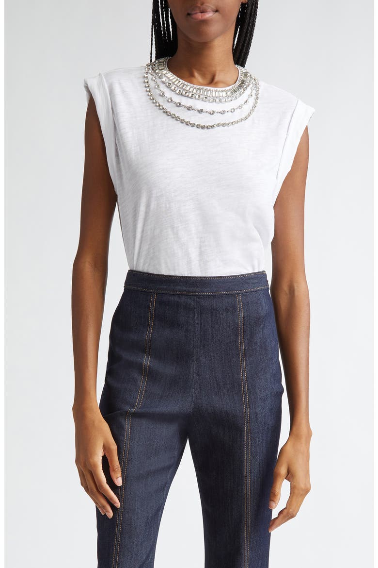 Bella Rhinestone Detail Cotton Top, Main, color, WHITE