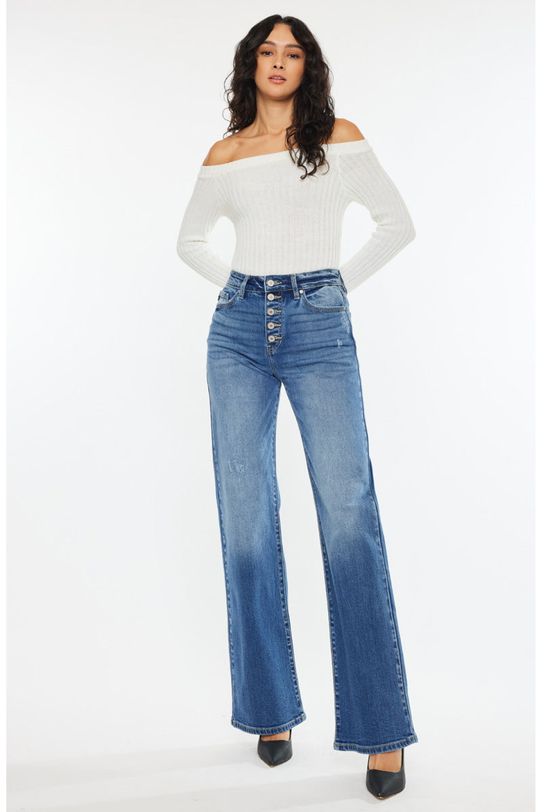 Celine High Rise 90's Flare Jeans, Alternate, color, Medium Wash