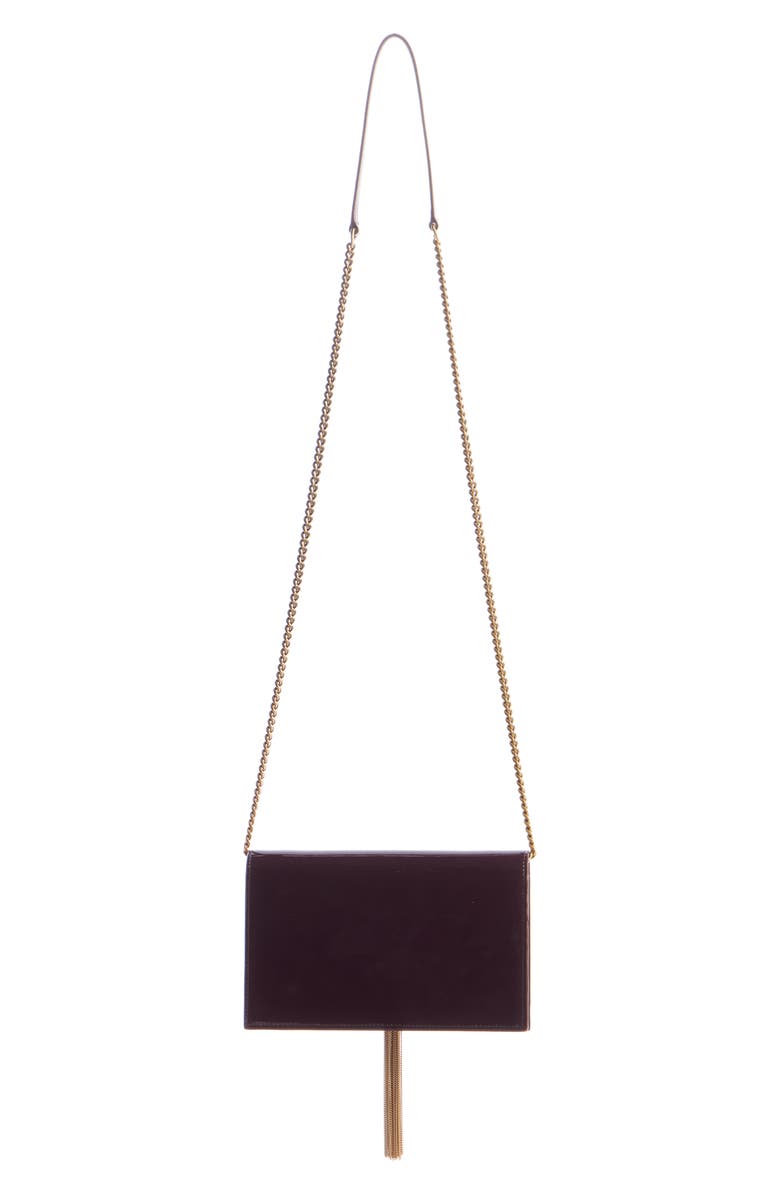Saint Laurent Cassandre Kate Tassel Leather Wallet on a Chain, Alternate, color, Dark Red Wine