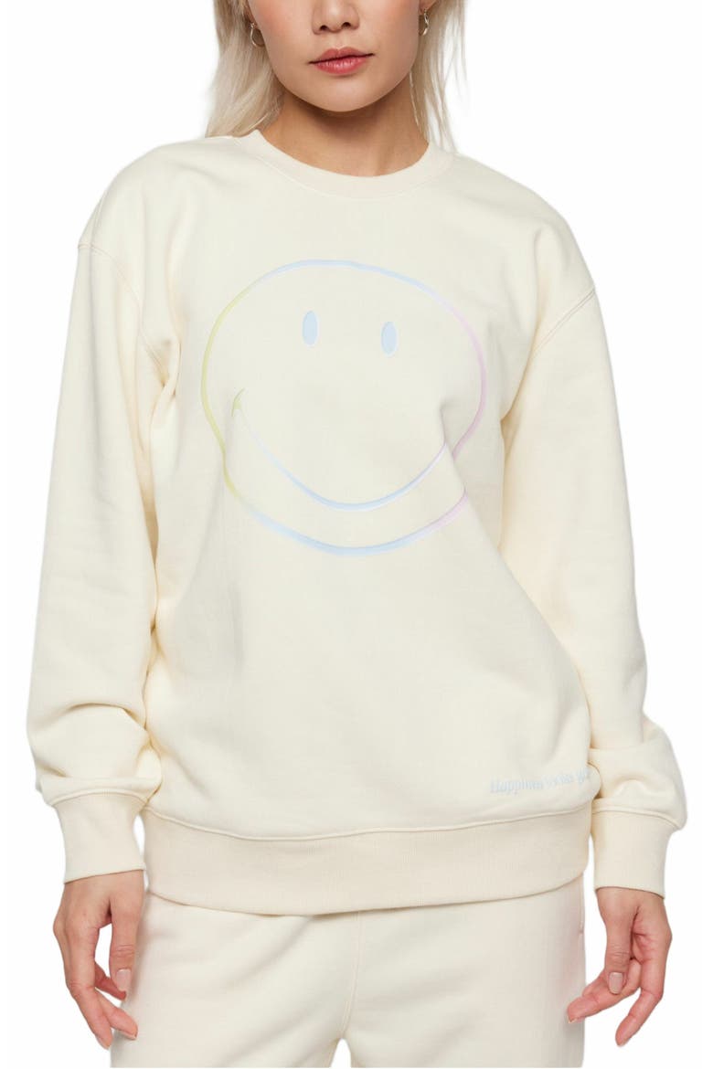 Smiley Radiate Happiness Crewneck, Alternate, color, BONE