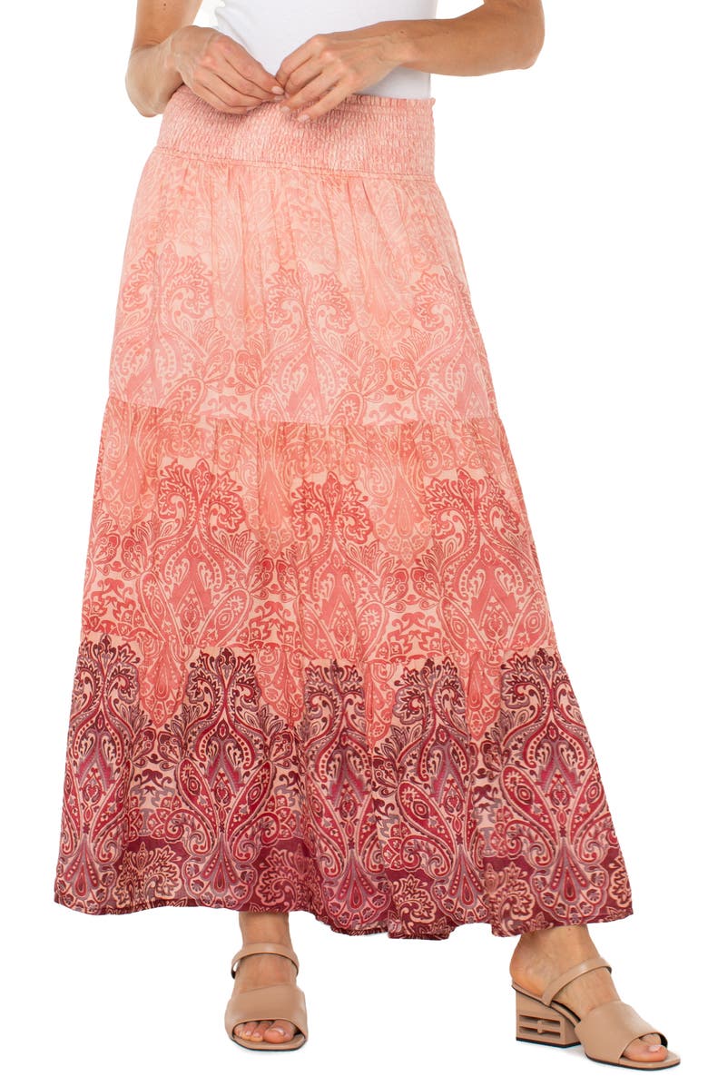 Liverpool Los Angeles Paisley Tiered Maxi Skirt, Main, color, 
