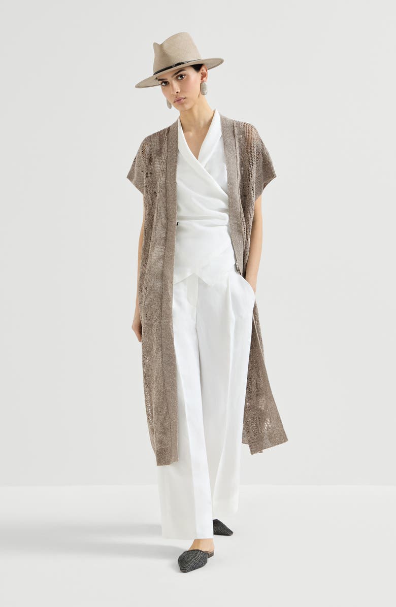 Brunello Cucinelli Dazzling water lilies long cardigan, Alternate, color, Mud