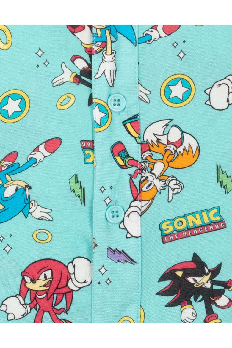 Sonic the Hedgehog Short Sleeve Button-Down Shirt, Alternate, color, Sonic Aqua