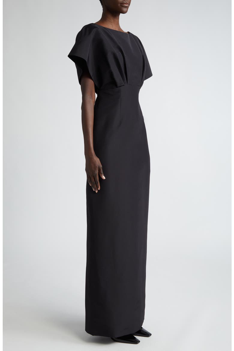 Fan Bodice Silk Faille Column Gown, Alternate, color, BLACK