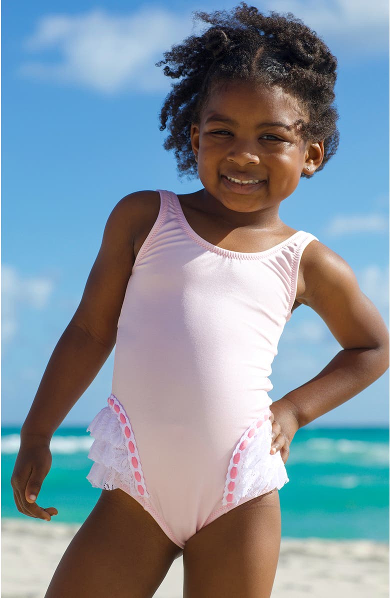 NESSI BYRD Triple-Layered Lace Ruffle One-Piece Swimsuit, Alternate, color, Pink